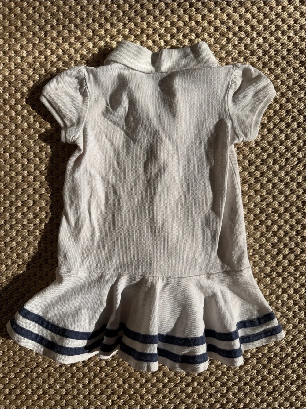 Ralph Lauren White Polo Dress with Navy Stripe Skirt - Toddler size 9 months